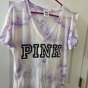 white and purple tie dyed pink t shirt